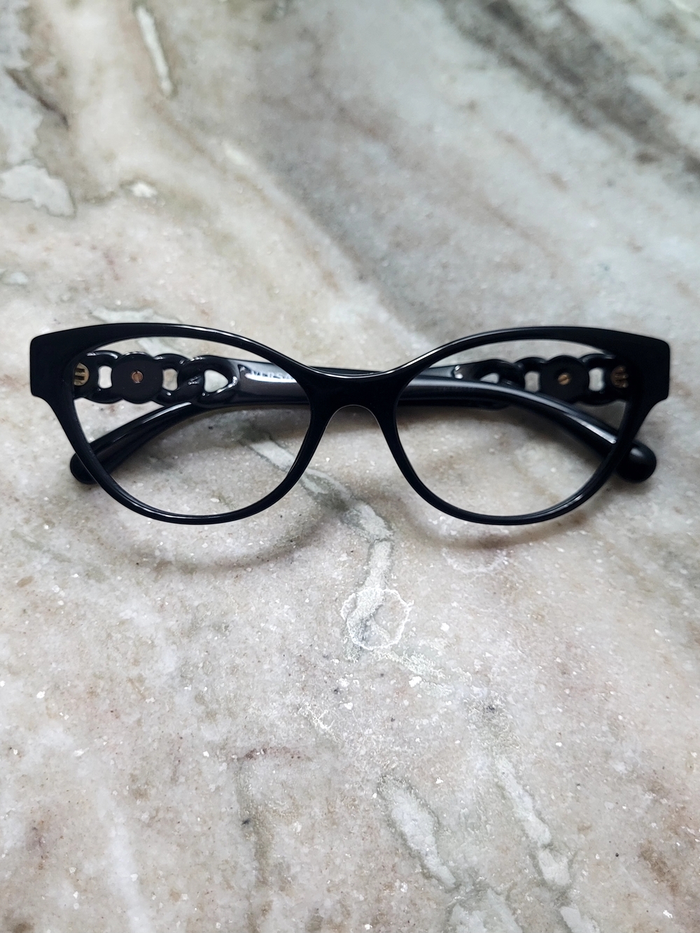 Versace Black Cat-Eye Women's Glasses with Cutout Temple Detail